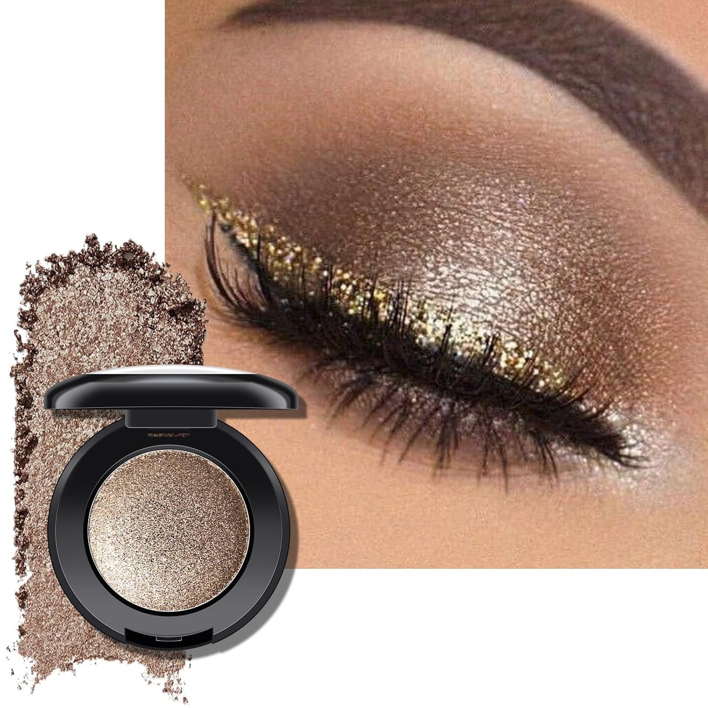 Dark Brown Single Glitter Eyeshadow, Super Pigmented Pearl Brown Eyeshadow, Glitter Sparkly Shimmer Eye Shadow Compact, Lasting Waterproof Mini Eyes Makeup Eyes Brightener for Women