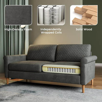 165cm Light Gray Loveseat, Comfy Mid-Century Modern 2-Seat Sofa, No-Tool Assembly Small Couch for Living Room & Bedroom