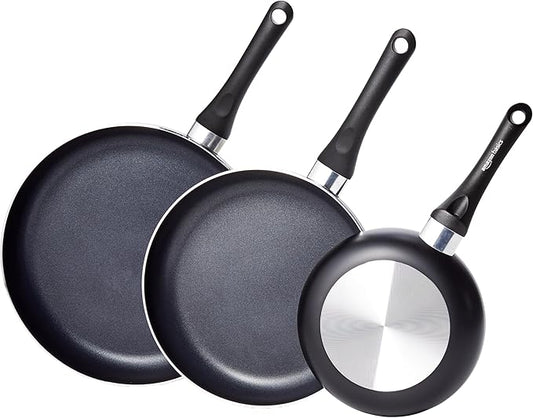 Non Stick 3-Piece Kitchen Cookware Set, Includes 8-inch, 10-inch, 12-inch Pan, Black