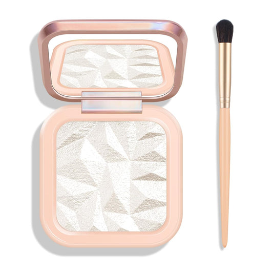 Face Highlighter Palette, High Glossy Pearl White Face Illuminator Palette, Natural Shimmer Smooth Baked Highlighter Makeup, Lasting Sparkling Baked Pressed Powder- PEARL
