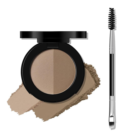 2 Colors Eyebrow Powder Duo, Eyebrow Palette Makeup for Full Defined Natural Brows, Brown Eye Brow Powder for Women with Dual-ended Brush, Waterproof Two Colors Brows Filler, Ash Brown