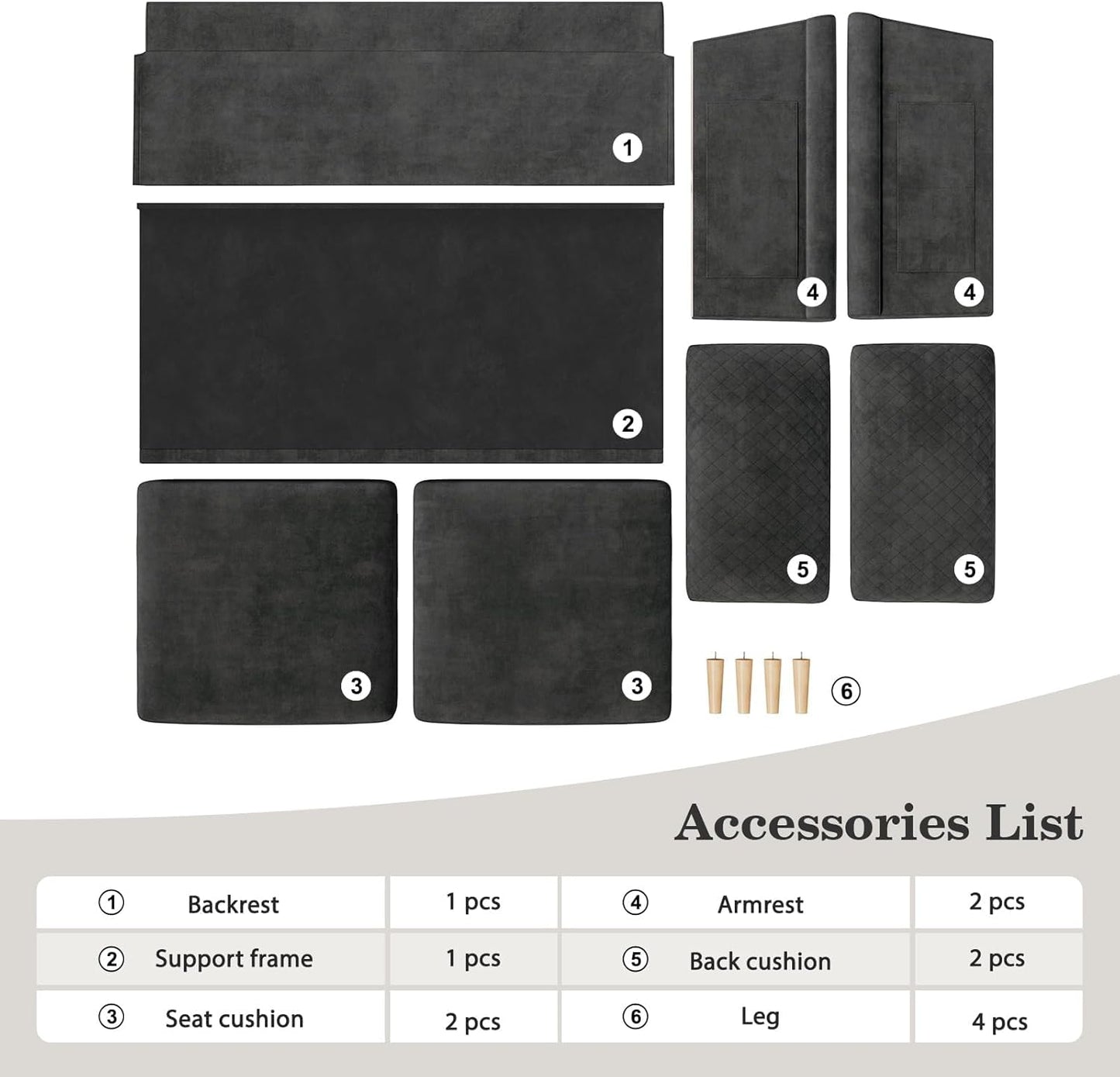 165cm Light Gray Loveseat, Comfy Mid-Century Modern 2-Seat Sofa, No-Tool Assembly Small Couch for Living Room & Bedroom