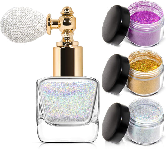 Body Glitter Spray,Sliver Gold Pink Glitter Powder,Shimmer Highlighter Loose Powder Glitter Makeup for Body Face Hair Clothes Nail Art Craft Design 3 Colors-with 1 Empty Spray Bottle