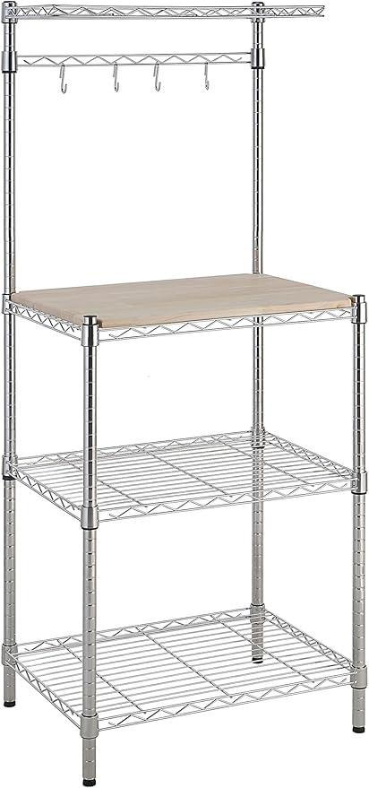 Kitchen Storage Baker's Rack with Removable Top, Chrome/Beige, 18"D x 24" W x 59"H