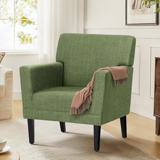 Upholstered Accent Chair for Living Room, Modern Fabric Accent Armchair with Back, Soft Single Sofa Chair with Arms for Bedroom/Office/Reception Room, Green