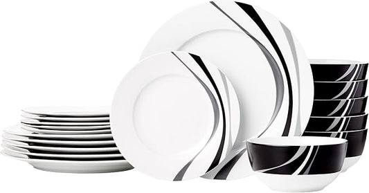 Dinnerware Set, Microwave and Dishwasher Safe, Service for 6, 18-Piece Complete Kitchen, Plates, Dishes, Bowls, Swirl