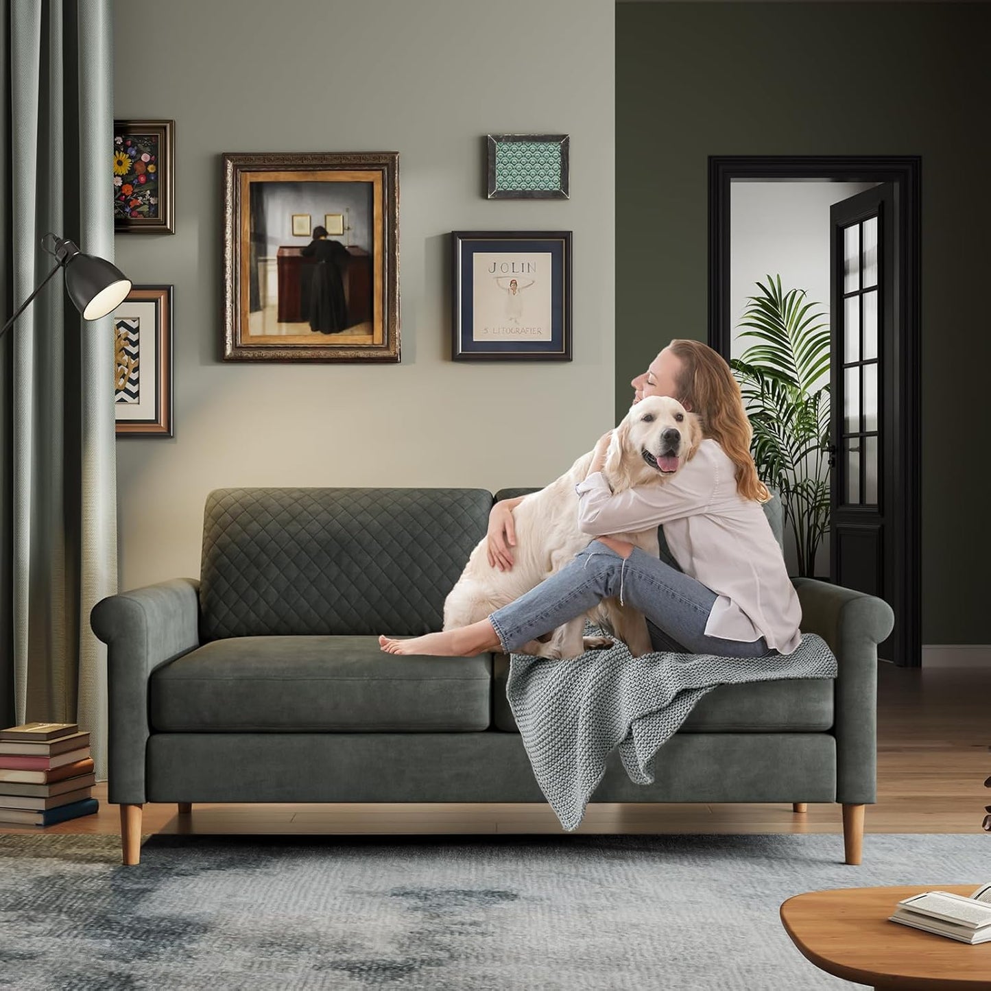 165cm Light Gray Loveseat, Comfy Mid-Century Modern 2-Seat Sofa, No-Tool Assembly Small Couch for Living Room & Bedroom