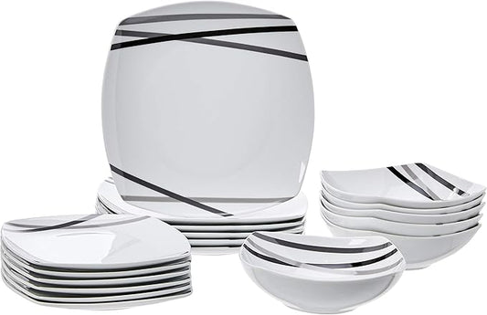 18 Piece Kitchen Dinnerware Set - Square Plates, Bowls, Service for 6 - Modern Beams