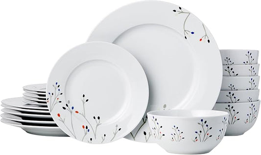 Dinnerware Set, Microwave and Dishwasher Safe, Service for 6, 18-Piece Complete Kitchen, Plates, Dishes, Bowls, Branches
