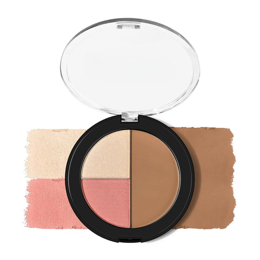 3 Colors Highlighting Eyes and Cheek Palette, 3-in-1 Makeup Palette, Full Size Included Matte Contour, Shimmer Highlighter and Blush, Radiance Glow Face Highlighter Contour Makeup for Women